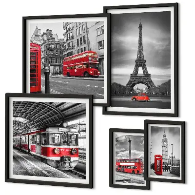 Billedsæt over sofa med motiv af udsigt over London og Paris