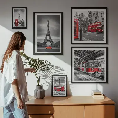 Billedsæt over sofa med motiv af udsigt over London og Paris