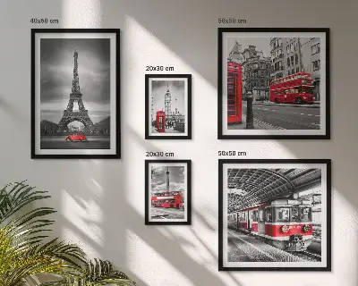 Billedsæt over sofa med motiv af udsigt over London og Paris
