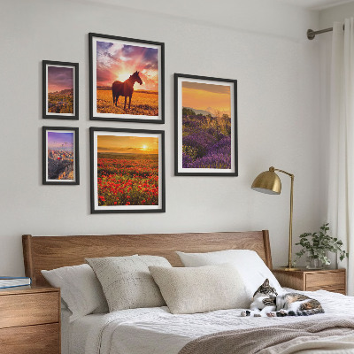 Billedsæt over sofa Landskaber af naturheste blomster