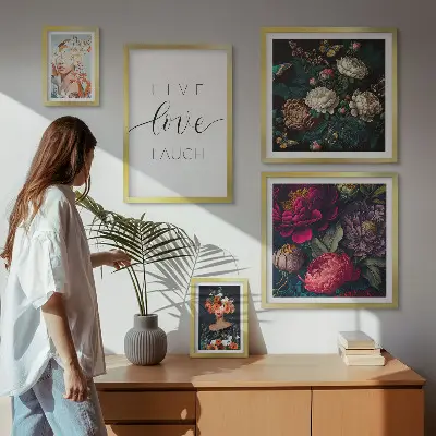 Billedkomposition til væg med blomstermotiverende slogans