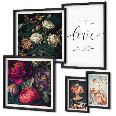 Billedkomposition til væg med blomstermotiverende slogans