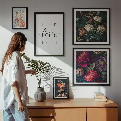 Billedkomposition til væg med blomstermotiverende slogans