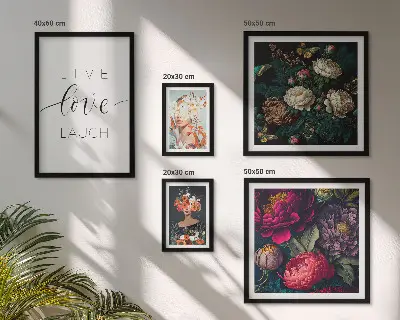 Billedkomposition til væg med blomstermotiverende slogans