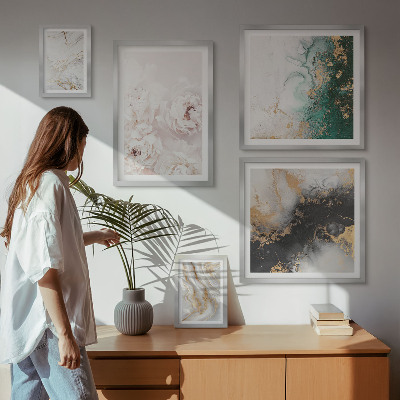Billedsæt over sofa Blomsterdetaljer abstrakt elegance