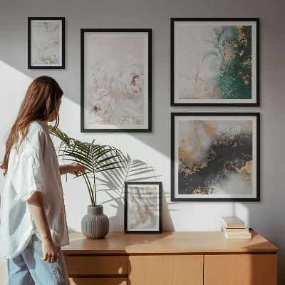 Billedsæt over sofa Blomsterdetaljer abstrakt elegance