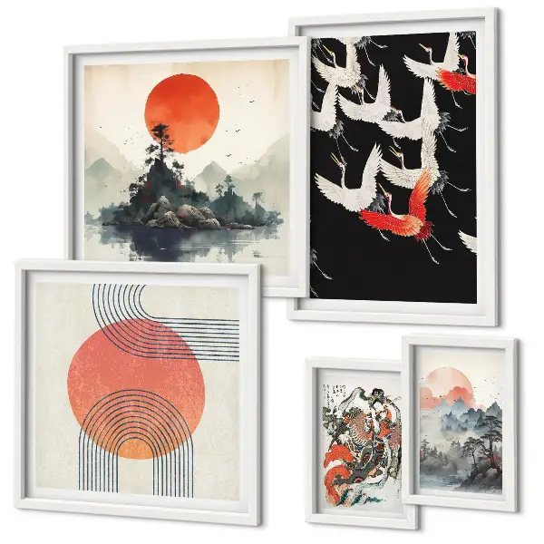 Billedsæt til sofa japansk kunst med naturtema