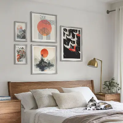 Billedsæt til sofa japansk kunst med naturtema