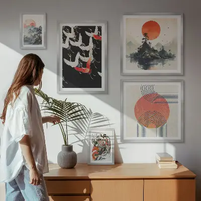 Billedsæt til sofa japansk kunst med naturtema
