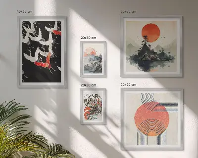 Billedsæt til sofa japansk kunst med naturtema