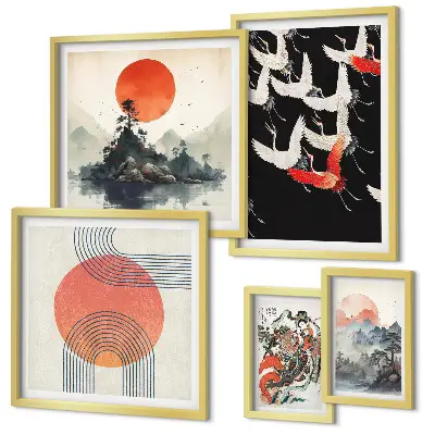 Billedsæt til sofa japansk kunst med naturtema