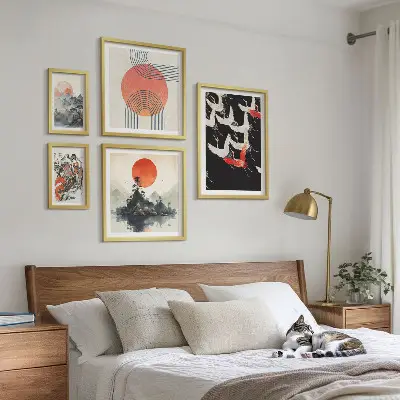 Billedsæt til sofa japansk kunst med naturtema