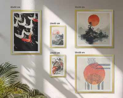 Billedsæt til sofa japansk kunst med naturtema