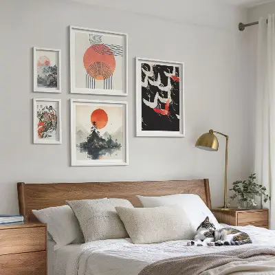 Billedsæt til sofa japansk kunst med naturtema