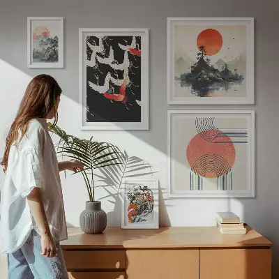Billedsæt til sofa japansk kunst med naturtema