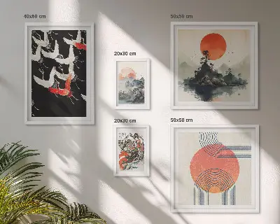 Billedsæt til sofa japansk kunst med naturtema