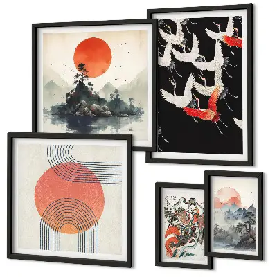 Billedsæt til sofa japansk kunst med naturtema