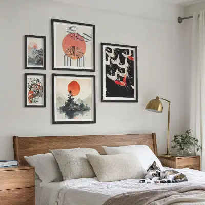 Billedsæt til sofa japansk kunst med naturtema