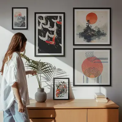 Billedsæt til sofa japansk kunst med naturtema