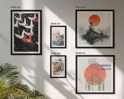 Billedsæt til sofa japansk kunst med naturtema