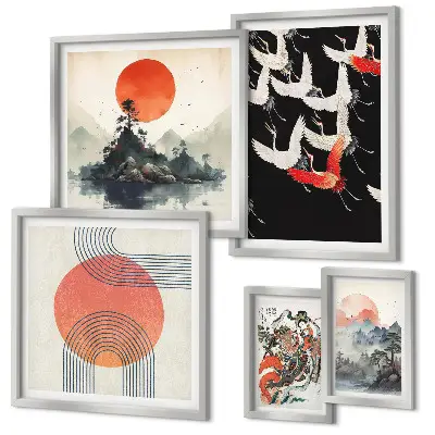 Billedsæt til sofa japansk kunst med naturtema