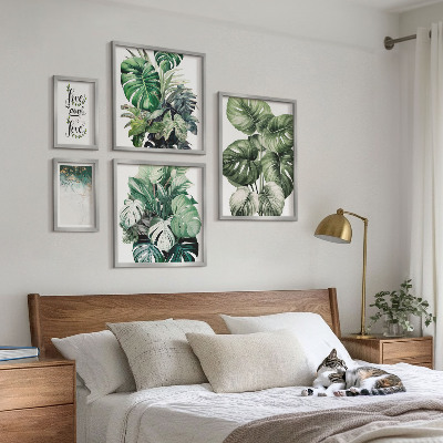 Billedsæt over sofa Plantemotiver citater abstraktion