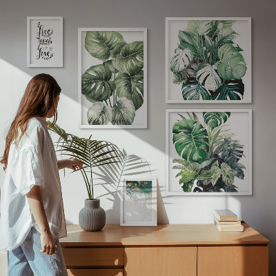 Billedsæt over sofa Plantemotiver citater abstraktion