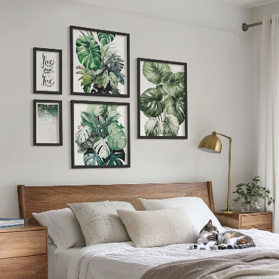 Billedsæt over sofa Plantemotiver citater abstraktion