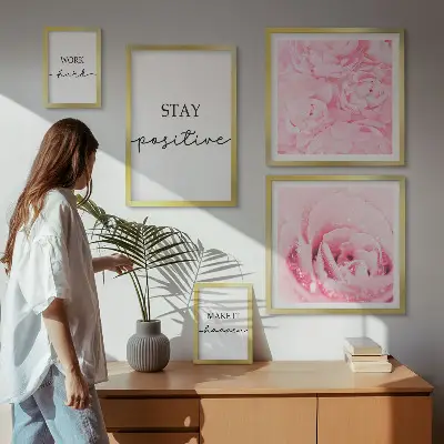Billedkomposition til væg med motiverende blomstercitater