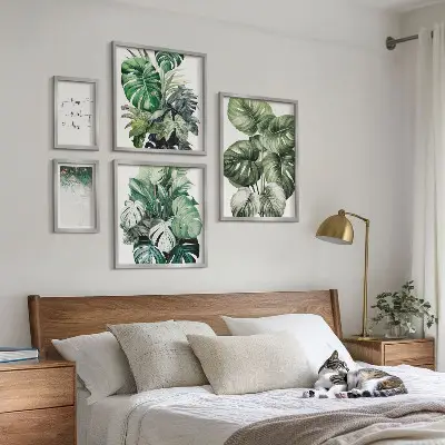 Billedsæt over sofa med moderne planteinspirationer