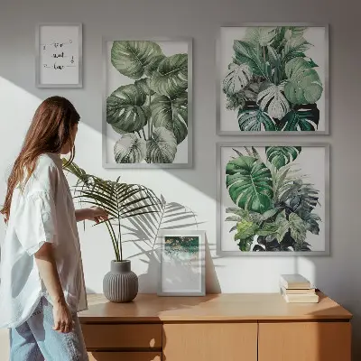 Billedsæt over sofa med moderne planteinspirationer