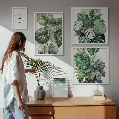 Billedsæt over sofa med moderne planteinspirationer