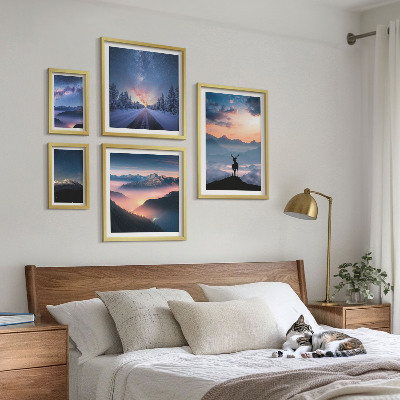 Billedsæt over sofa Bjerglandskaber om natten