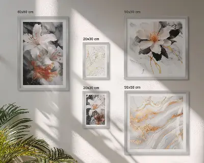 Billedkomposition til væg vægdekoration med elegant blomstermotiv i marmorstil