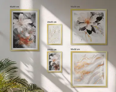 Billedkomposition til væg vægdekoration med elegant blomstermotiv i marmorstil