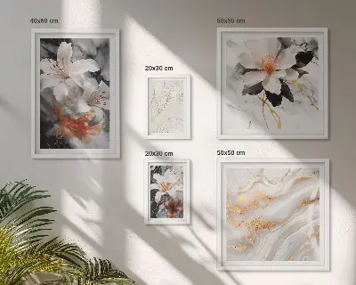 Billedkomposition til væg vægdekoration med elegant blomstermotiv i marmorstil