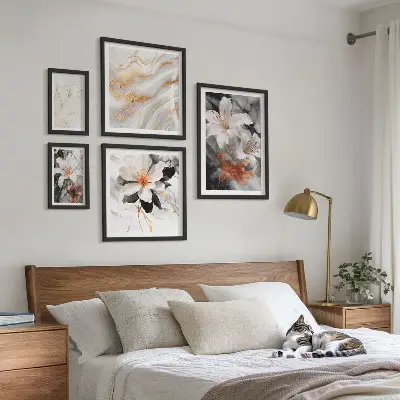 Billedkomposition til væg vægdekoration med elegant blomstermotiv i marmorstil