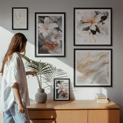 Billedkomposition til væg vægdekoration med elegant blomstermotiv i marmorstil