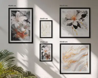 Billedkomposition til væg vægdekoration med elegant blomstermotiv i marmorstil