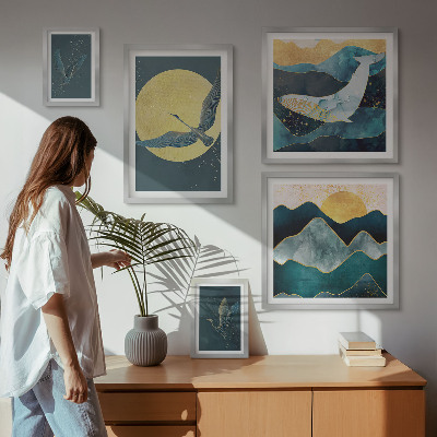 Billedsæt over sofa Fuglebjerge i moderne stil
