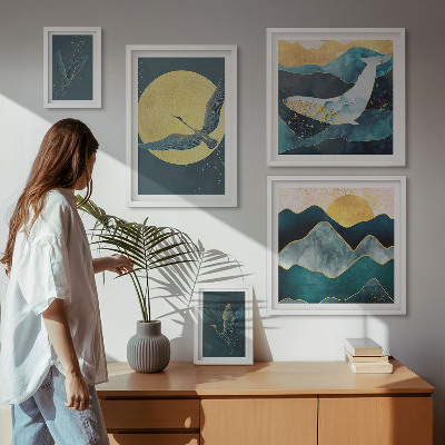 Billedsæt over sofa Fuglebjerge i moderne stil