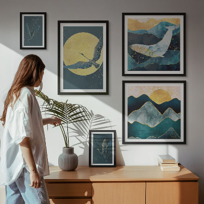 Billedsæt over sofa Fuglebjerge i moderne stil