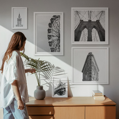 Billedsæt over sofa Sort og hvid storbyarkitektur
