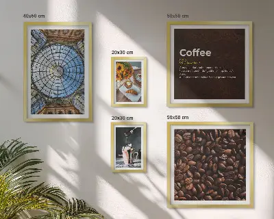 Billedkomposition til væg med motiv af kaffe og slik i rustik stil