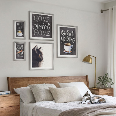 Billedkomposition til væg Positive slogans om kaffekatte