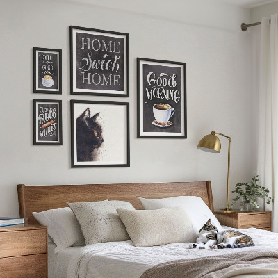 Billedkomposition til væg Positive slogans om kaffekatte