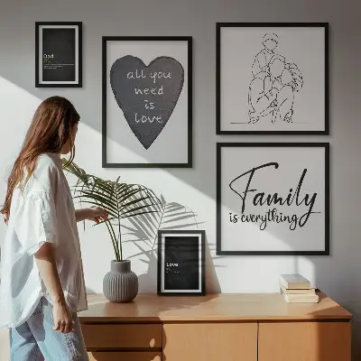 Billedkomposition til væg med temaet familieværdier, kærlighed og nærhed