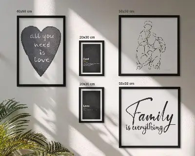 Billedkomposition til væg med temaet familieværdier, kærlighed og nærhed