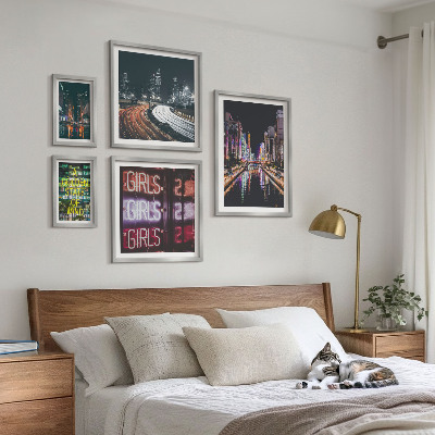 Billedsæt over sofa Moderne by om natten neon