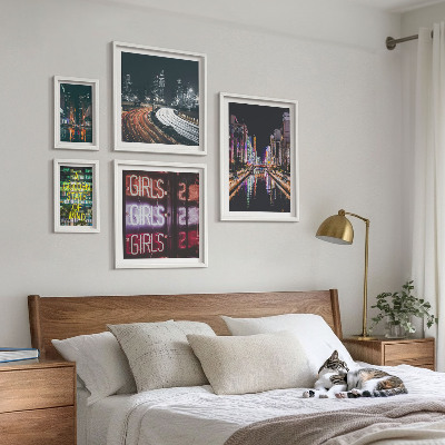 Billedsæt over sofa Moderne by om natten neon